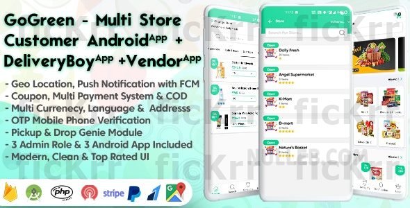 GoGreen v1.8 – Food, Grocery, Pharmacy Multi Store(Vendor) Android App with Interactive Admin Panel